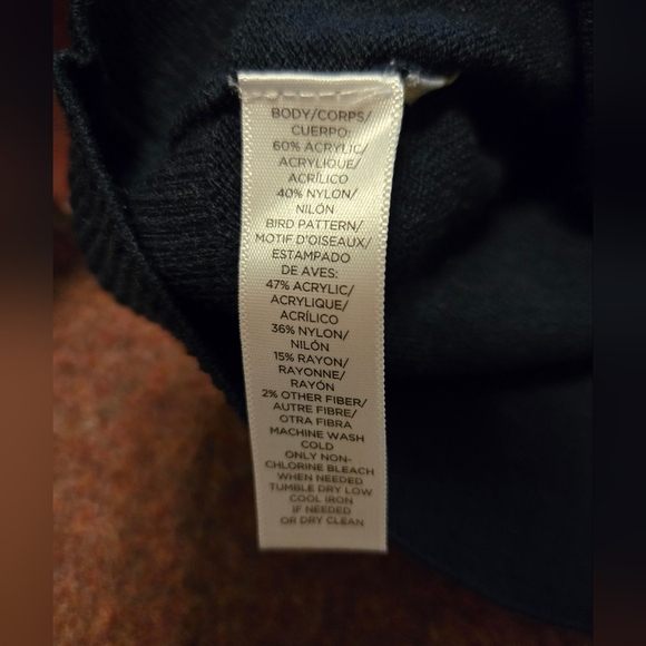 Loft Navy Blue Sweater Size Small Metallic Outlined Birds - Picture 5 of 9